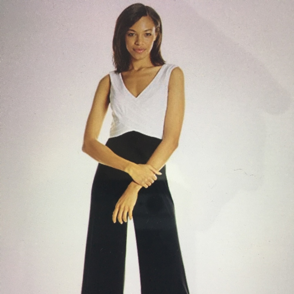 Adrianna Papell Black Ivory Jersey Jumpsuit 4 NWT